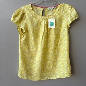 Boden Yellow print 37% silk Size 8, cap sleeved blouse
